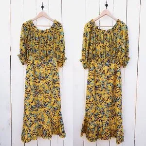 SALONI Dresses Saloni Grace Yellow Off The Shoulder Midi Dress